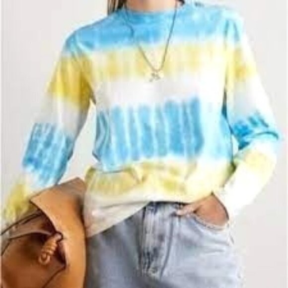 RE/DONE X Hanes Blue And Yellow Tie Dye 50s Long Sleeve Crewneck Tee Size S - Picture 2 of 8